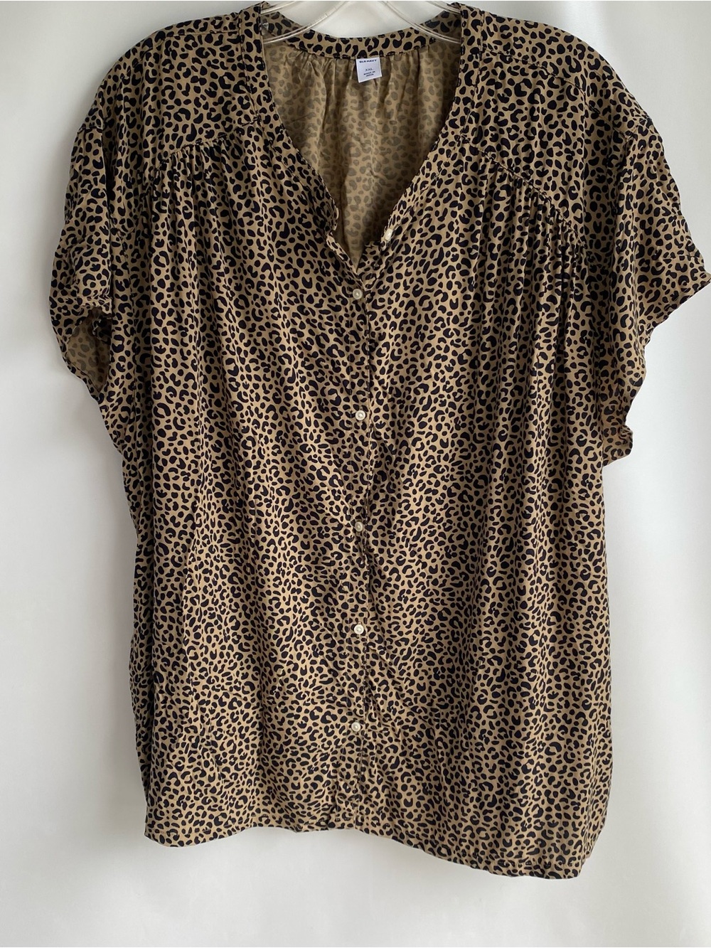 Old Navy tan black leopard print cap sleeve flowy blouse top fall work XXL